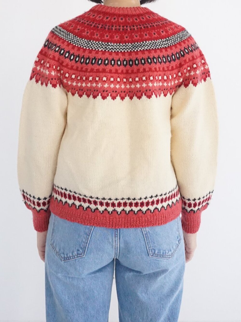 Cream & Red Nordic Fair Isle Cardigan Sweater - Picture 2 of 9